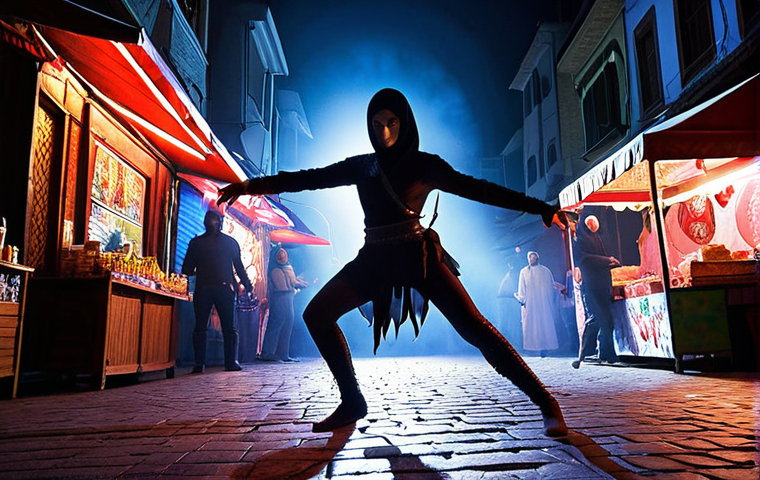 Shadow Dancer Ayşe in Action**

Prompt: "Shadow Dancer Ayşe, a nimble assassin, performing the 'Gölge Dansı' (Shadow Dance) ultimate ability. She is semi-invisible, surrounded by swirling shadows and neon lights of the Gece Pazarı (Night Market). Dynamic pose, cinematic lighting, Turkish theme."

**